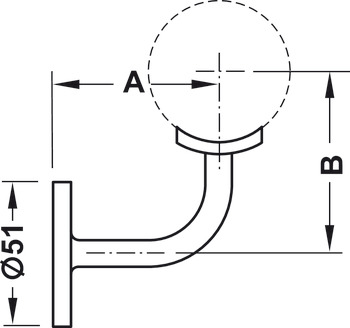 Handrail bracket, with curved support, bar railing system