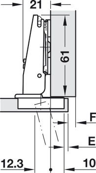 Concealed hinge, Häfele Metalla 510 A/SM 105°, for thin wooden doors from 10 mm, full overlay/half overlay mounting