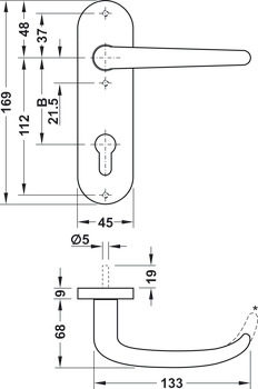 Door handle set, stainless steel, Startec, PDH4104, short backplate