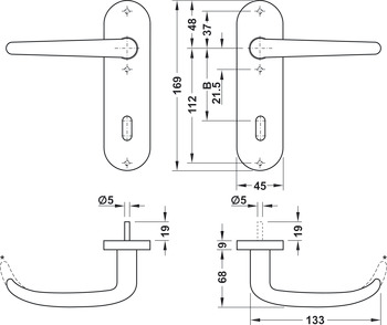 Door handle set, stainless steel, Startec, PDH4104, short backplate