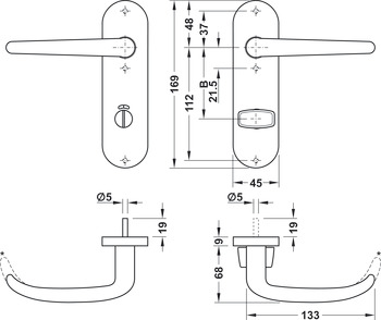 Door handle set, stainless steel, Startec, PDH4104, short backplate