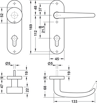 Door handle set, stainless steel, Startec, PDH4104, short backplate