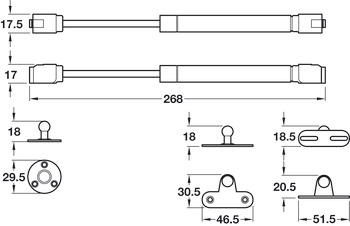 Gas-filled strut, for wooden flaps or flaps with aluminium frame