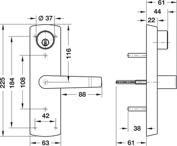 Lever handle, on backplate with standard cylinder