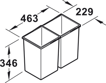 Two compartment waste bin, 2 x 15 litres