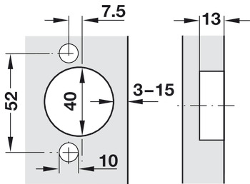 Concealed hinge, Häfele Metalla 510 A/SM 94°, for wooden doors up to 40 mm, full overlay mounting