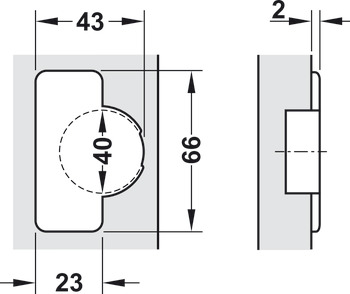 Concealed hinge, Häfele Metalla 510 A/SM 94°, for wooden doors up to 40 mm, full overlay mounting