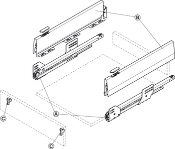 Drawer side runner system, Häfele Matrix Box P50, drawer side height 115 mm, load bearing capacity 50 kg