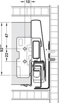 Drawer side runner system, Häfele Matrix Box P50, drawer side height 115 mm, load bearing capacity 50 kg