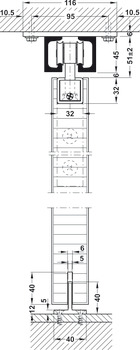 Sliding door fitting, HAWA Super 500 B, set