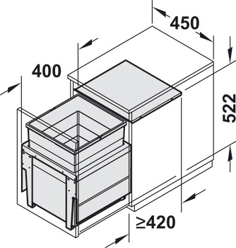 Single waste bin, 1 x 55 litres, Hailo Triple XL