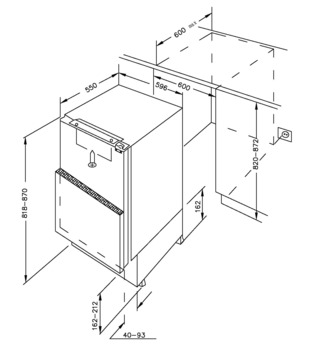 Under unit refrigerator, for cabinet width: 600 mm, fixed door