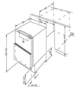 Under unit refrigerator, with freezer compartment, for cabinet width: 600 mm, fixed door